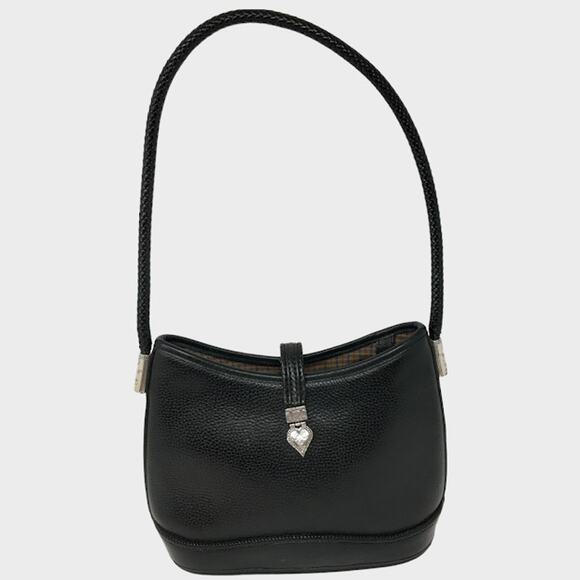 Brighton Handbags - Vintage Brighton Barbados Hobo Shoulder Bag Black Pebbled Leather Braided Strap
